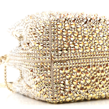 Jimmy Choo Satin Hotfix Crystal Embellished Bon Bon Bucket Bag Gold Silver 7 of 9