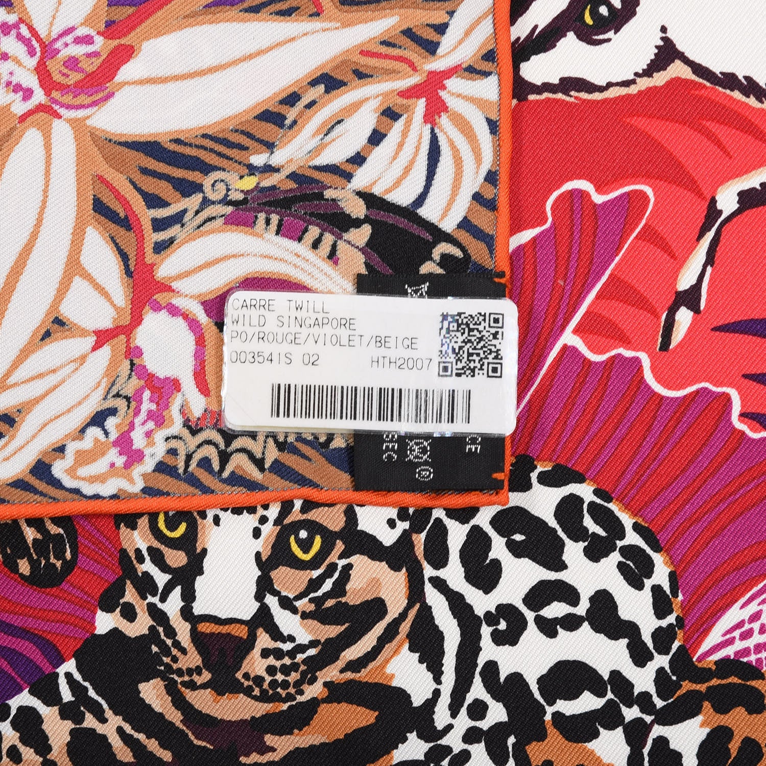Hermes Silk Wild Singapore Scarf 90 Rouge Violet Beige 739426