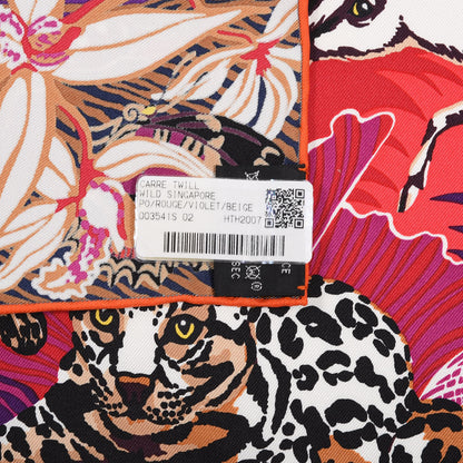 Hermes Silk Wild Singapore Scarf 90 Rouge Violet Beige 3 of 3