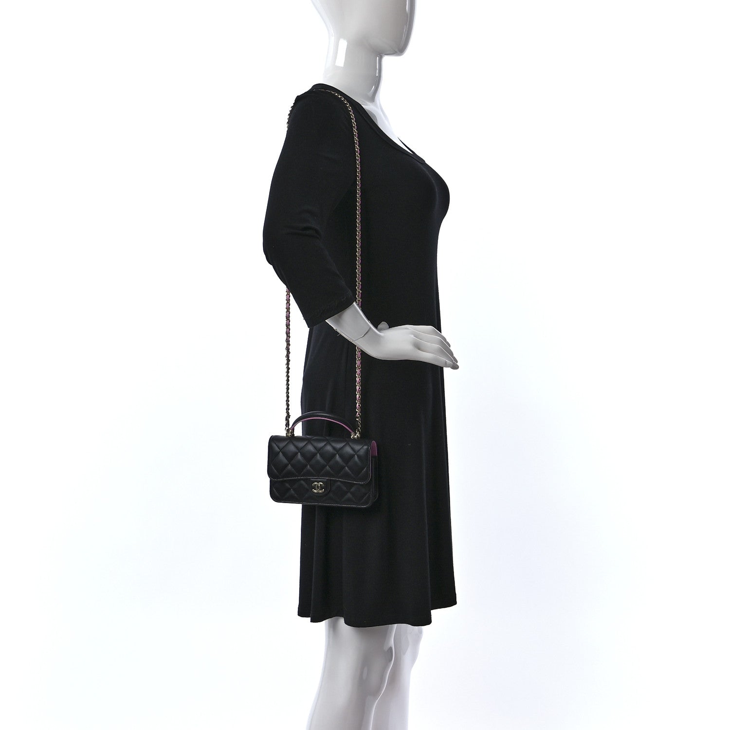 Chanel Lambskin Quilted Flap Phone Holder With Chain Black Lilac 2 of 12