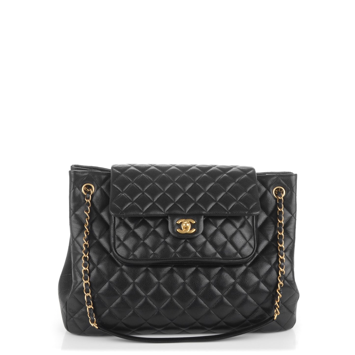 Caviar Quilted Flap Tote Black