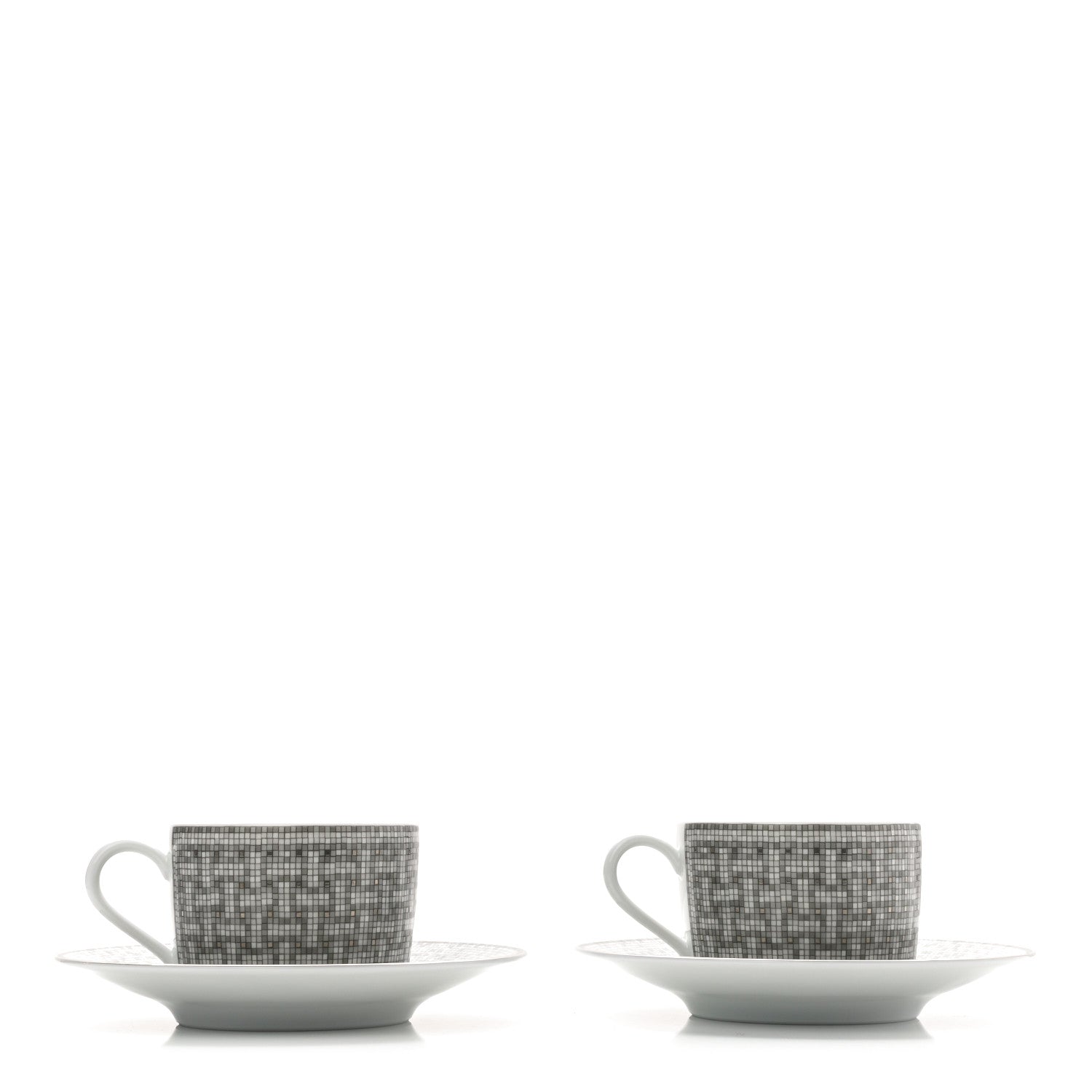 Hermes Porcelain Mosaique Au 24 Platine Tea Cup And Saucer Set Of 2 Platinum 1 of 8