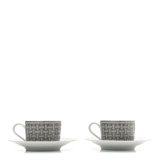 Porcelain Mosaique Au 24 Platine Tea Cup And Saucer Set Of 2 Platinum