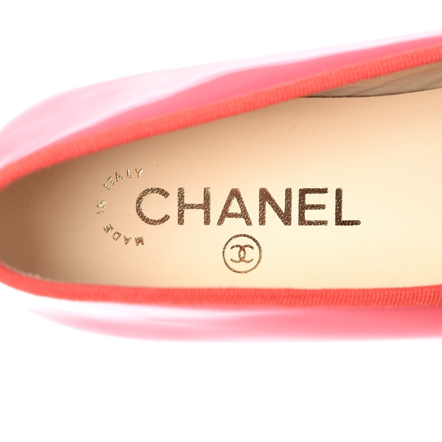 Patent Calfskin CC Cap Toe Ballerina Flats 39 Coral