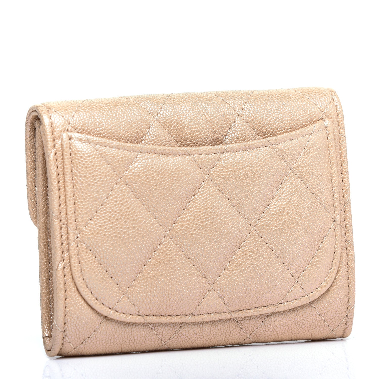 Chanel Iridescent Caviar Quilted Flap Card Holder Beige 4 of 7