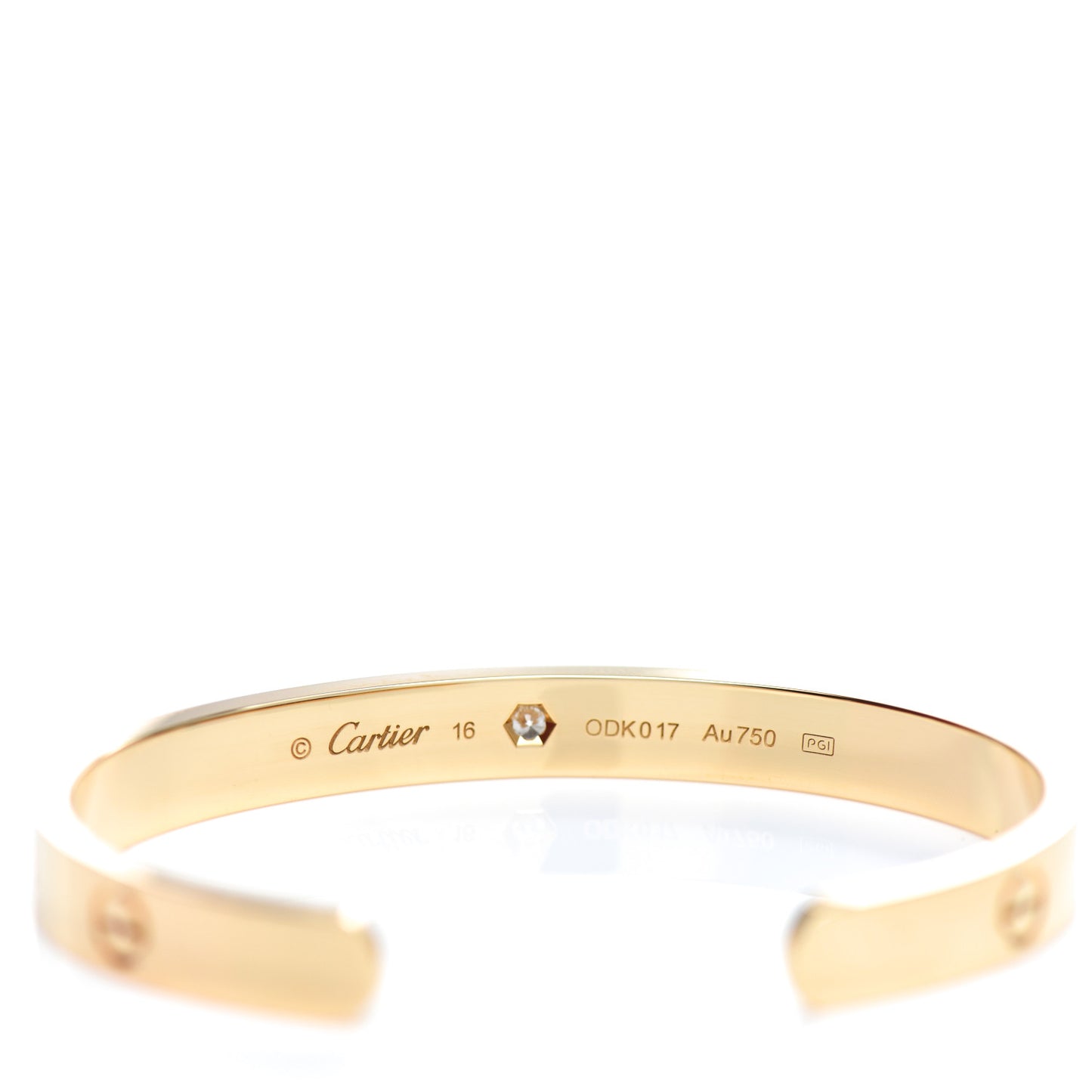 18K Yellow Gold 1 Diamond LOVE Cuff Bracelet 16