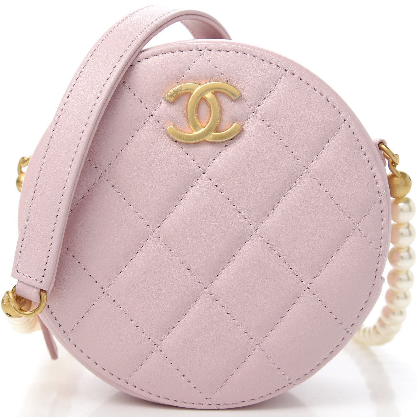 Calfskin Quilted Pearl Round Clutch With Chain Light Pink