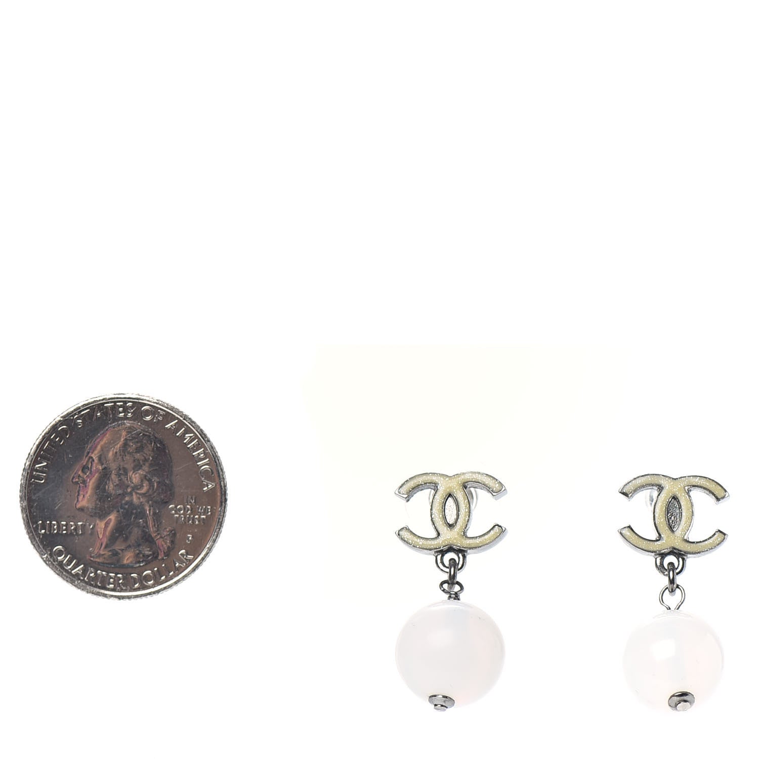 Chanel Enamel Resin CC Drop Earrings White Silver 2 of 4