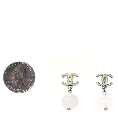 Chanel Enamel Resin CC Drop Earrings White Silver 2 of 4