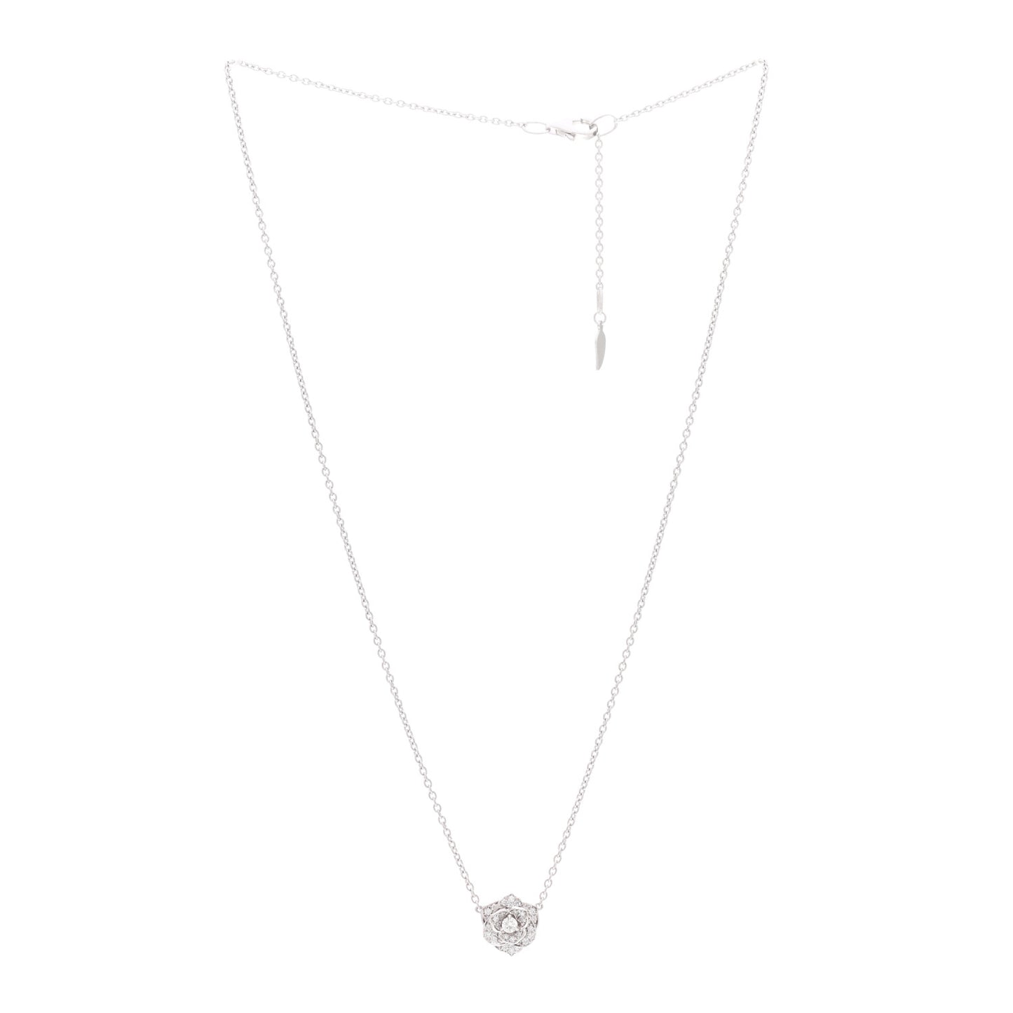 18K White Gold Diamond .23ctw Rose Pendant Necklace