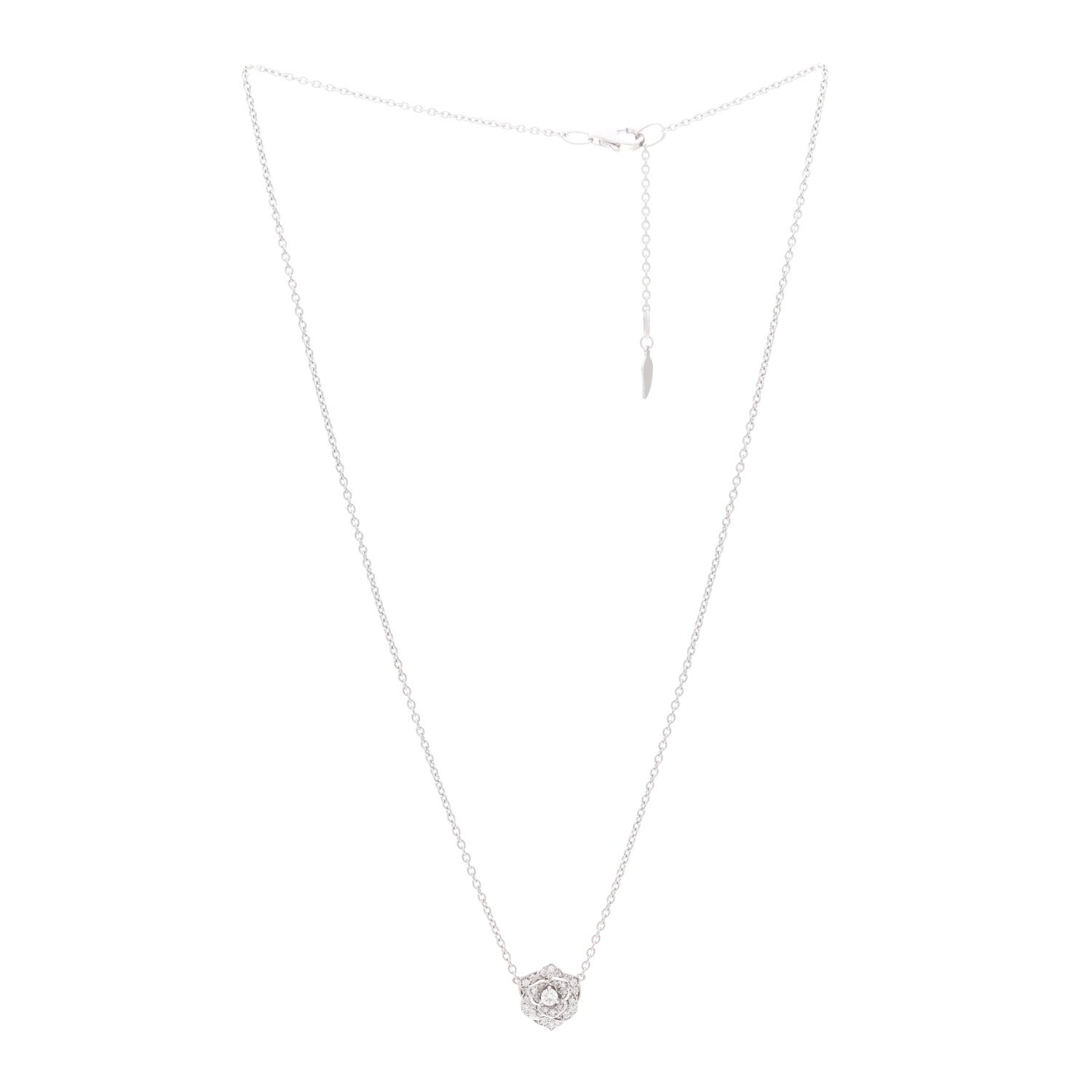 Piaget 18K White Gold Diamond .23ctw Rose Pendant Necklace 3 of 5