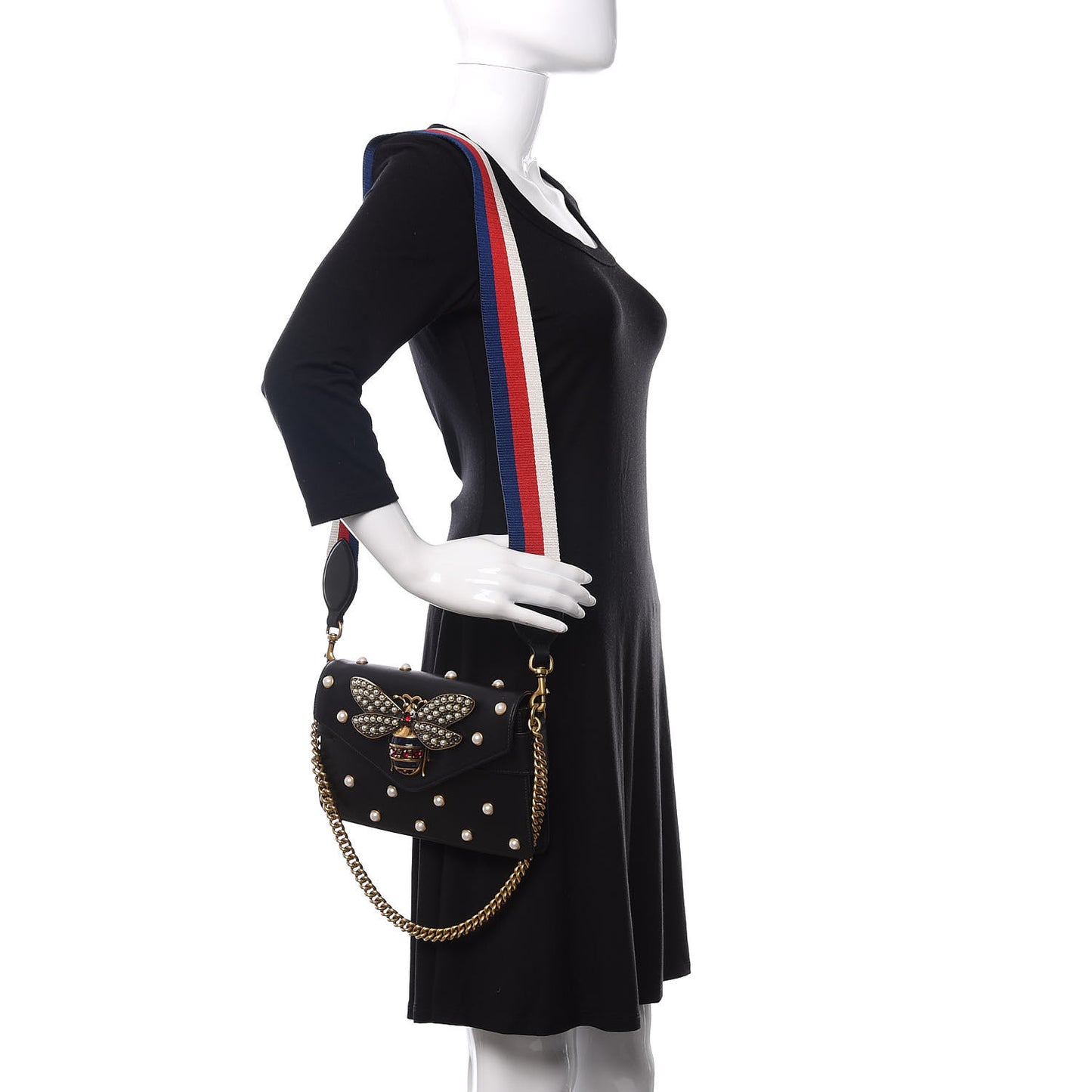 Nappa Pearl Studded Mini Queen Margaret Broadway Shoulder Bag Black