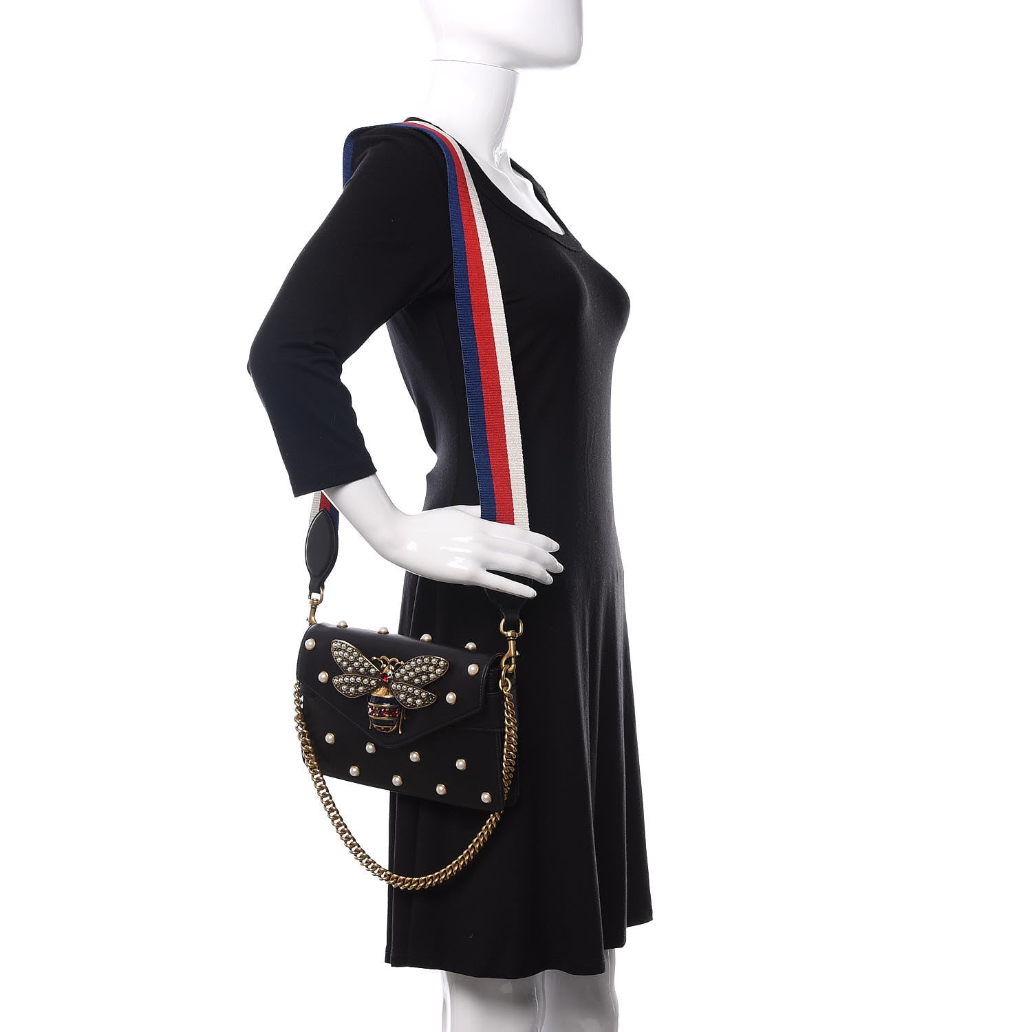 Gucci Nappa Pearl Studded Mini Queen Margaret Broadway Shoulder Bag Black 2 of 10
