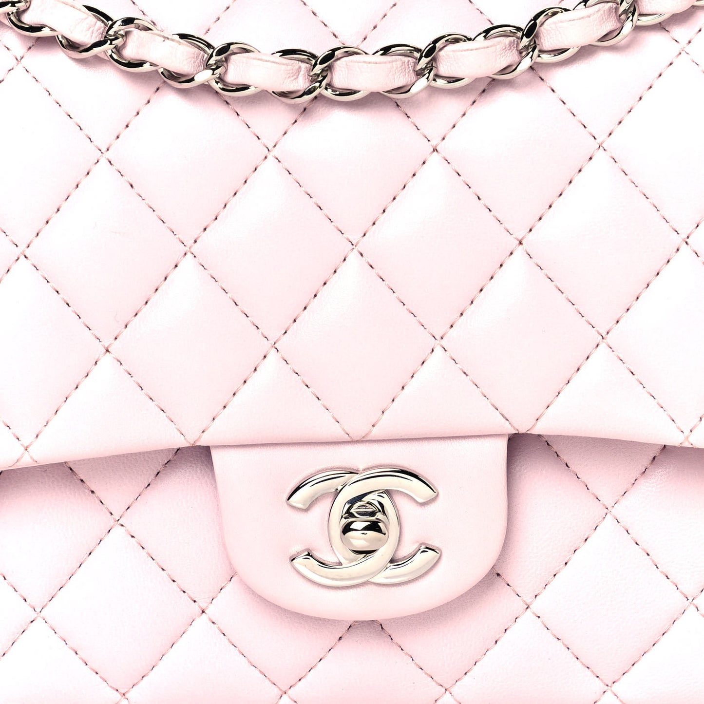 Lambskin Quilted Medium Double Flap Light Pink