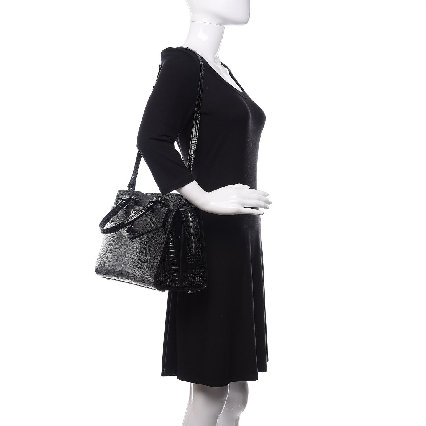Croc Calfskin Embossed Medium Uptown Tote Black