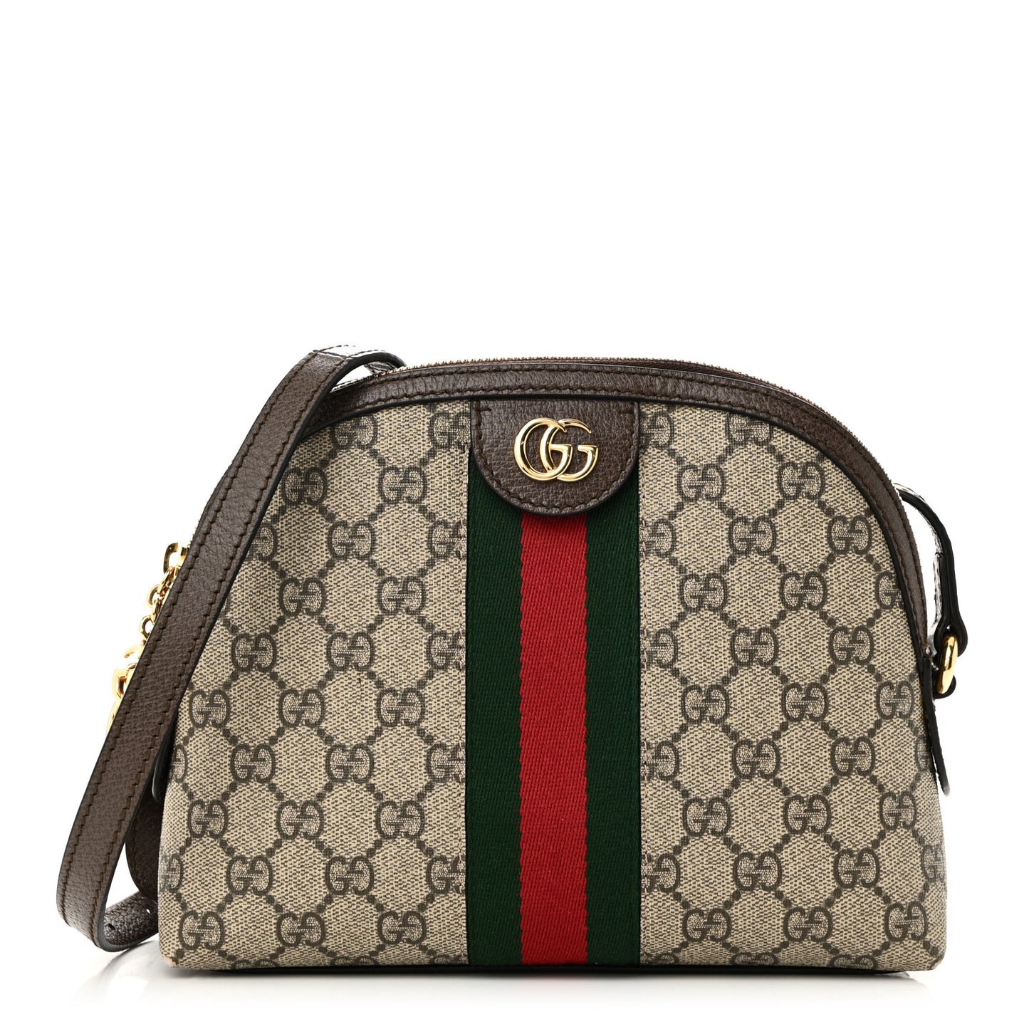 GG Supreme Monogram Textured Dollar Calfskin Web Small Ophidia Dome Shoulder Bag Beige Ebony New Acero