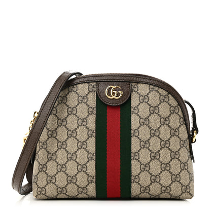 Gucci GG Supreme Monogram Textured Dollar Calfskin Web Small Ophidia Dome Shoulder Bag Beige Ebony New Acero 1 of 10
