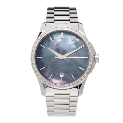 Gucci Stainless Steel Diamond Bezel Black Mother of Pearl 38mm G-Timeless Quartz Watch 1 of 6