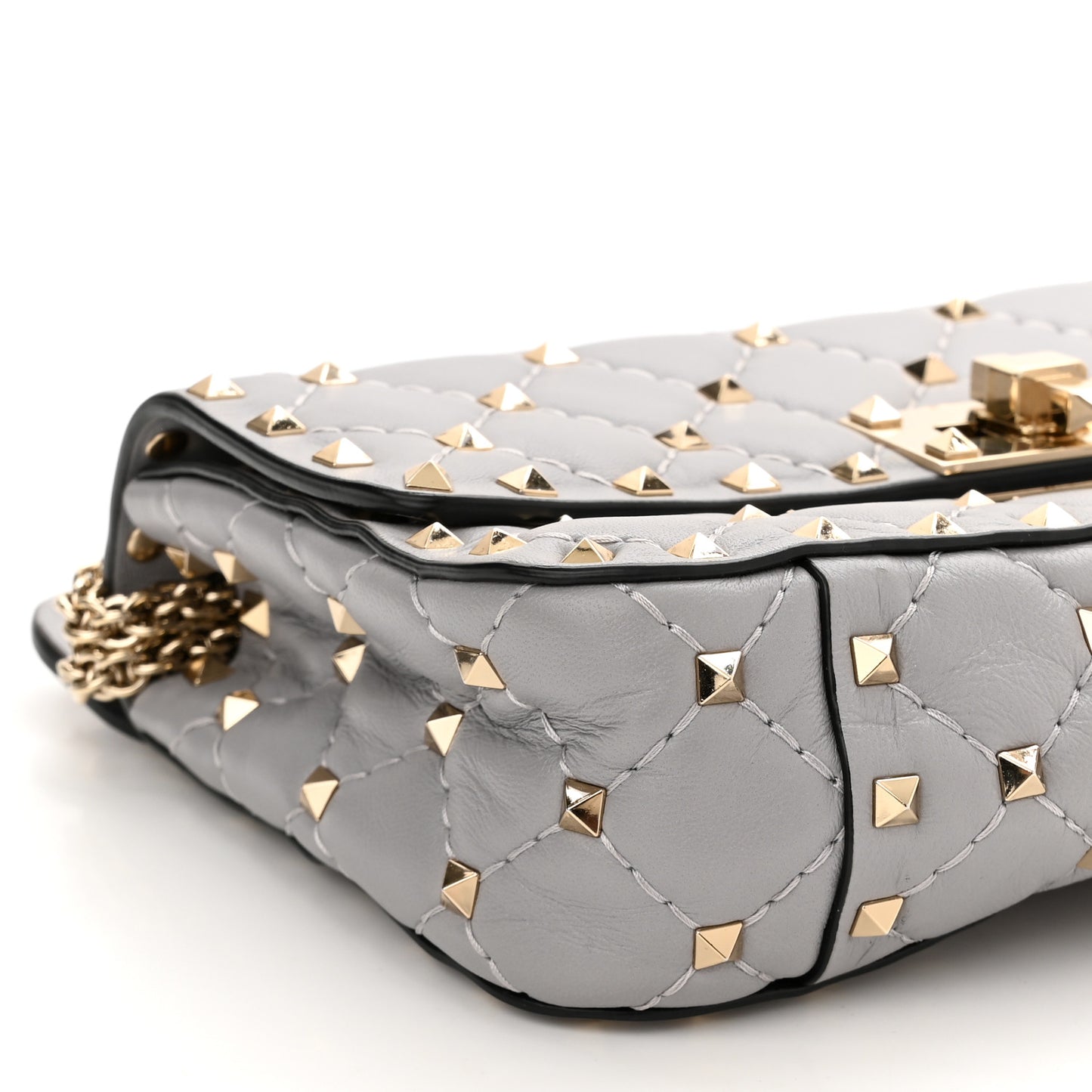 Lambskin Small Rockstud Spike Shoulder Bag Pastel Grey