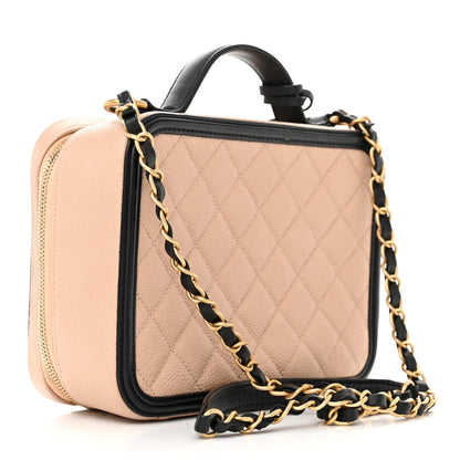 Chanel Caviar Quilted Medium CC Filigree Vanity Case Beige Black 3 of 14