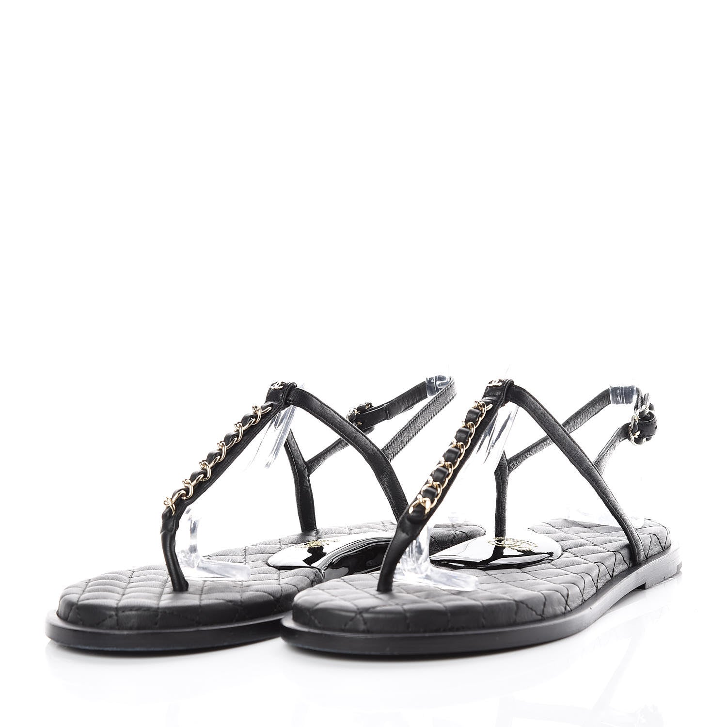 Chanel Lambskin Patent Calfskin CC Chain Thong Sandals 39 Black 3 of 13