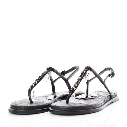 Chanel Lambskin Patent Calfskin CC Chain Thong Sandals 39 Black 3 of 13