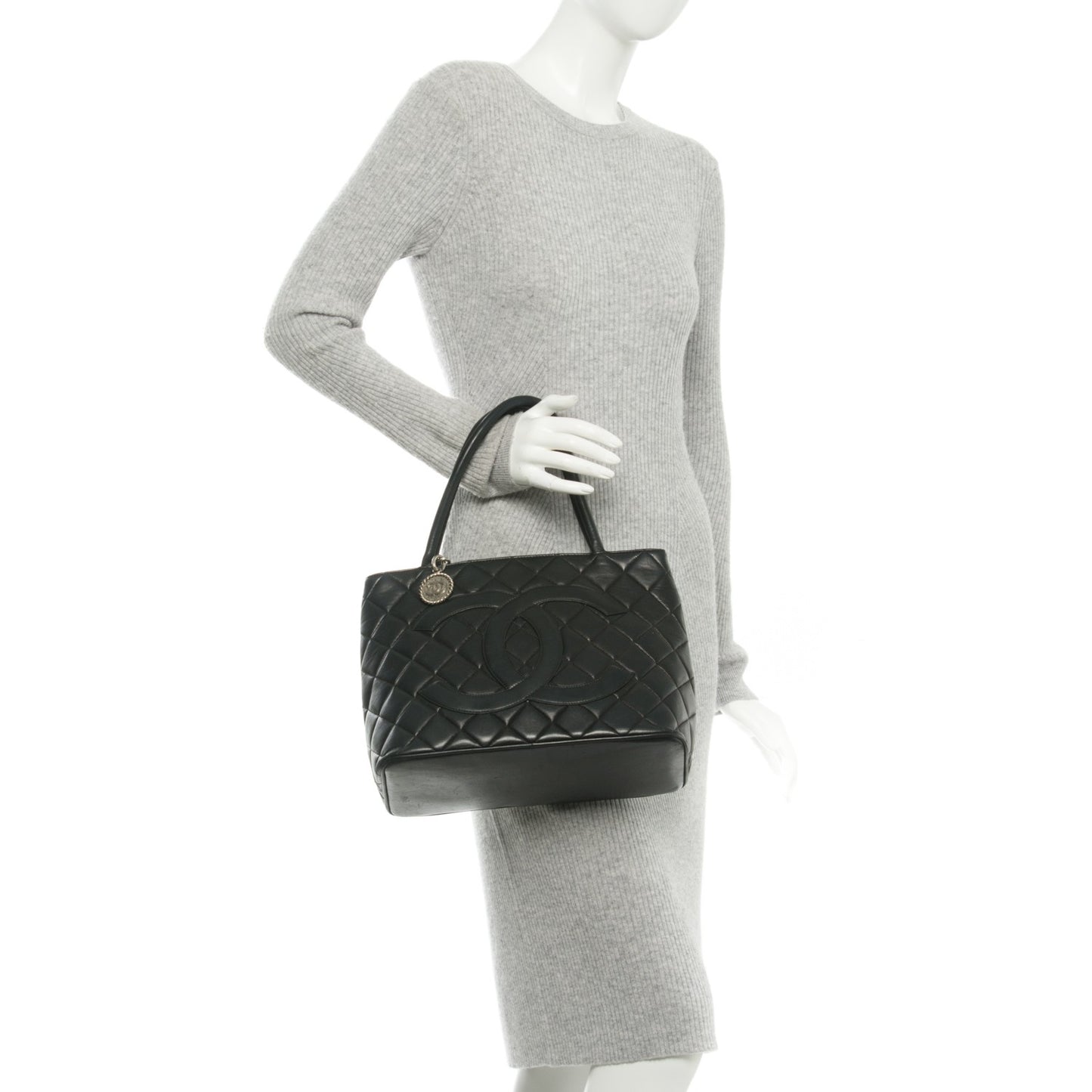 Lambskin Quilted Medallion Tote Black