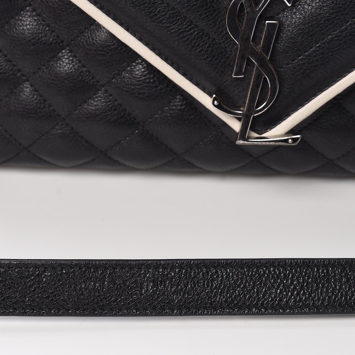 Saint Laurent Calfskin Mixed Matelasse Triquilt Large Monogram Envelope Satchel Black White 16 of 17