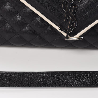 Saint Laurent Calfskin Mixed Matelasse Triquilt Large Monogram Envelope Satchel Black White 16 of 17