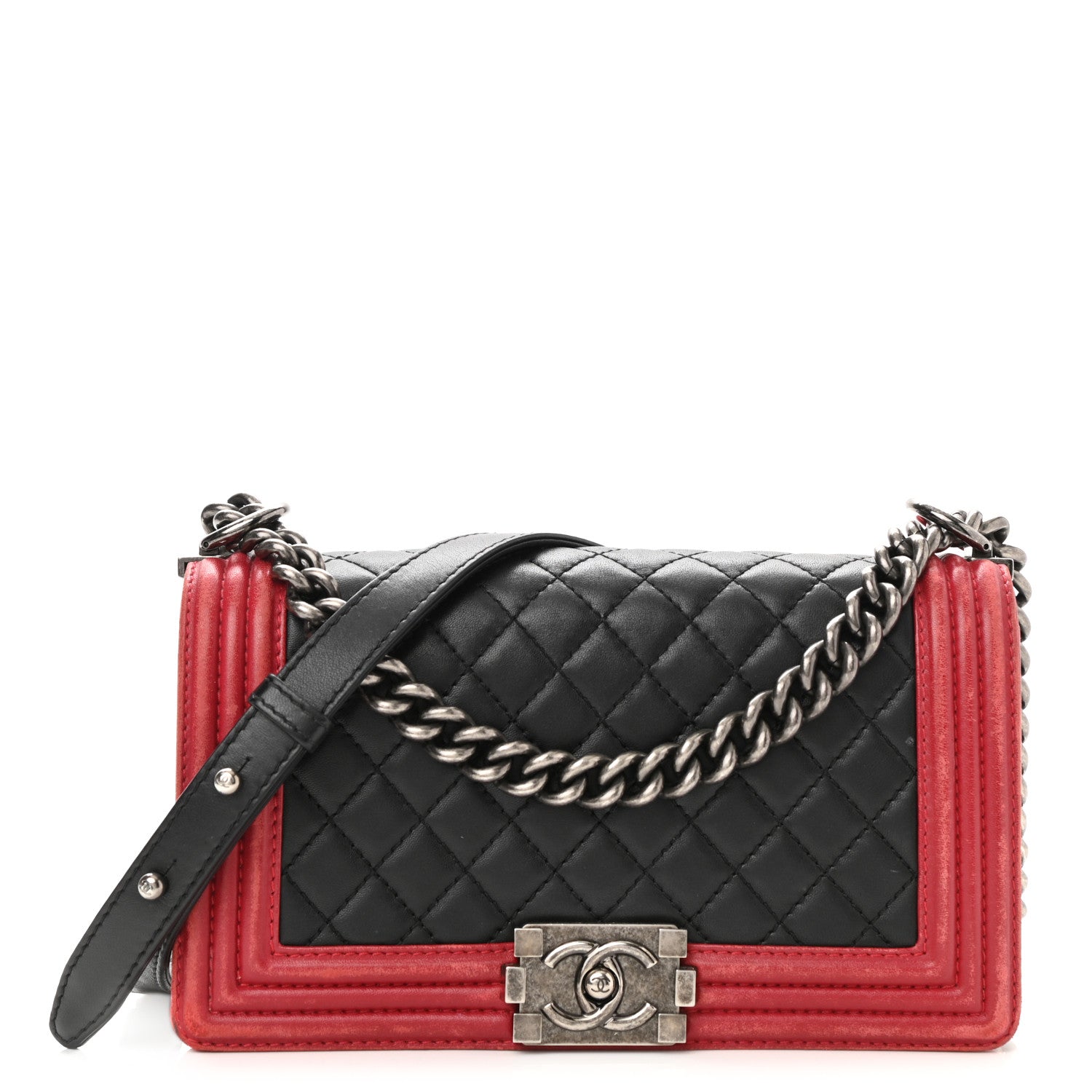 Chanel Lambskin Quilted Medium Boy Flap Black Red 1 of 9