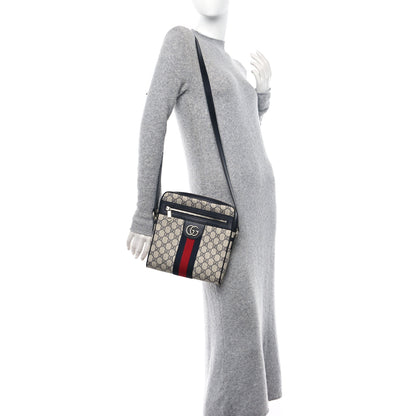 Gucci GG Supreme Monogram Textured Dollar Calfskin Web Small Ophidia Messenger Bag Beige Blue 2 of 12
