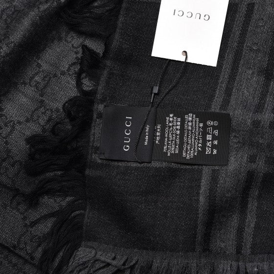 Wool Silk Monogram Diamanti Studded Fringe Square Scarf Anthracite