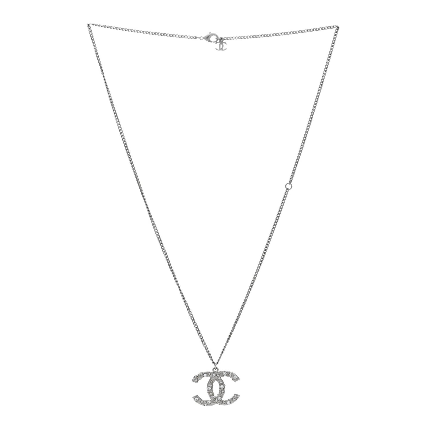 Crystal CC Pendant Necklace Silver