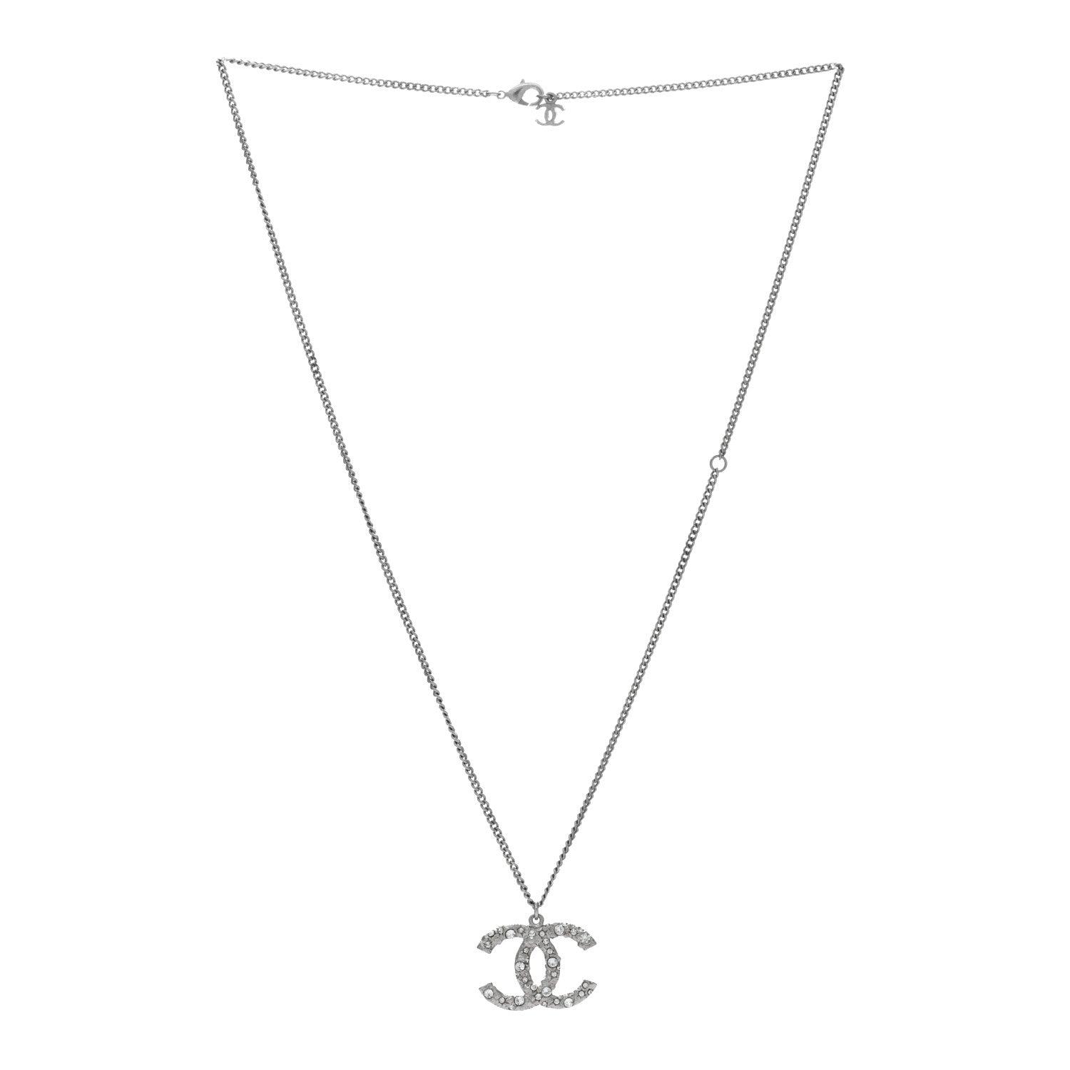 Chanel Crystal CC Pendant Necklace Silver 3 of 4