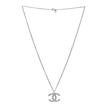 Chanel Crystal CC Pendant Necklace Silver 3 of 4