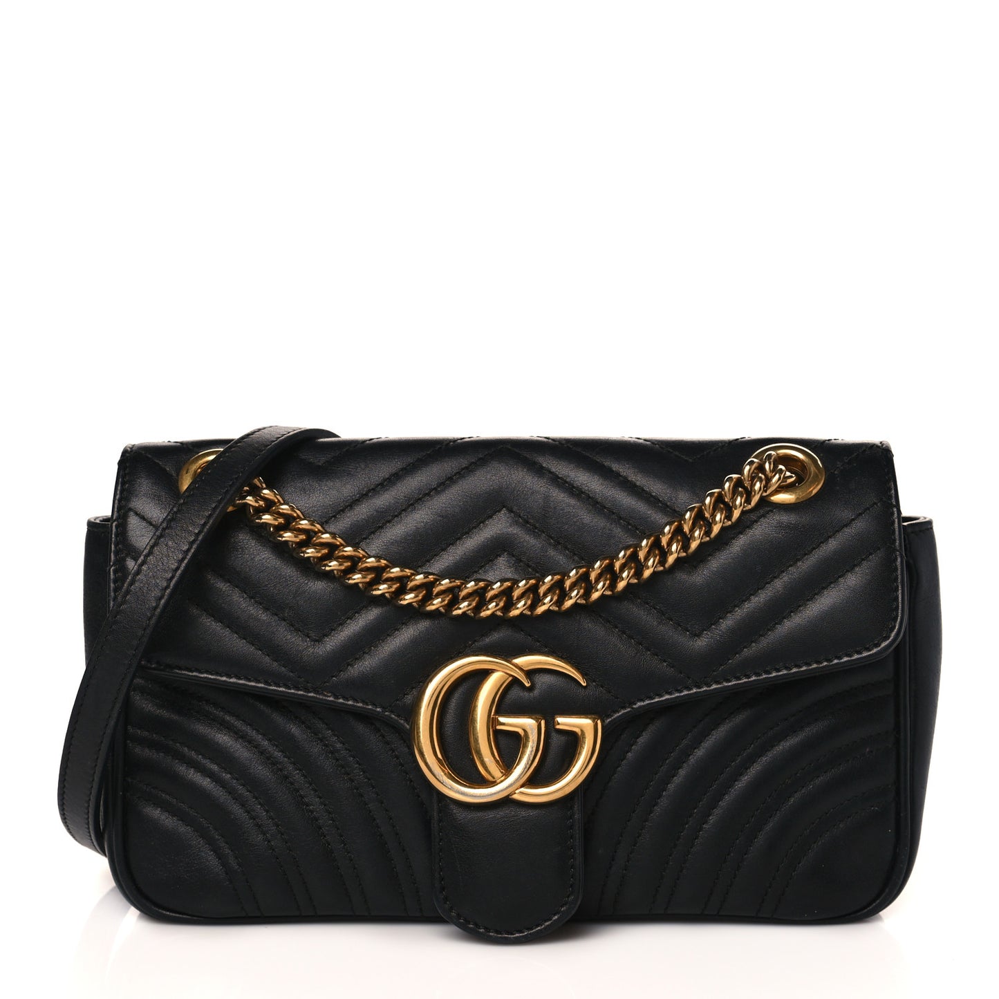 Calfskin Matelasse Small GG Marmont Shoulder Bag Black