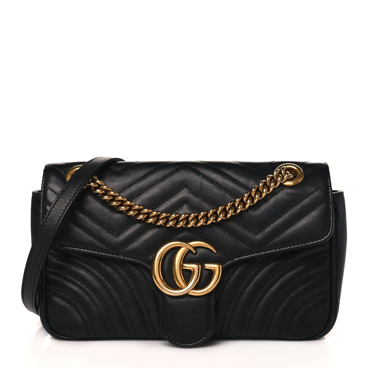 Gucci Calfskin Matelasse Small GG Marmont Shoulder Bag Black 1 of 10