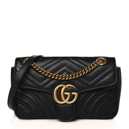 Gucci Calfskin Matelasse Small GG Marmont Shoulder Bag Black 1 of 10