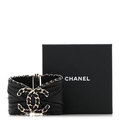 Chanel Lambskin Chain CC Cuff Bracelet Black Gold 9 of 9
