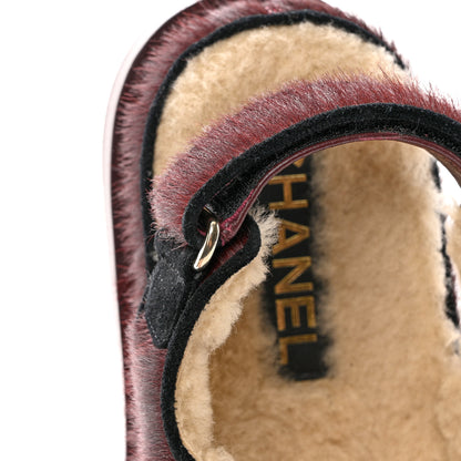 Chanel Calfskin Hair Suede Shearling Dad Sandals 36.5 Burgundy Black 10 of 11