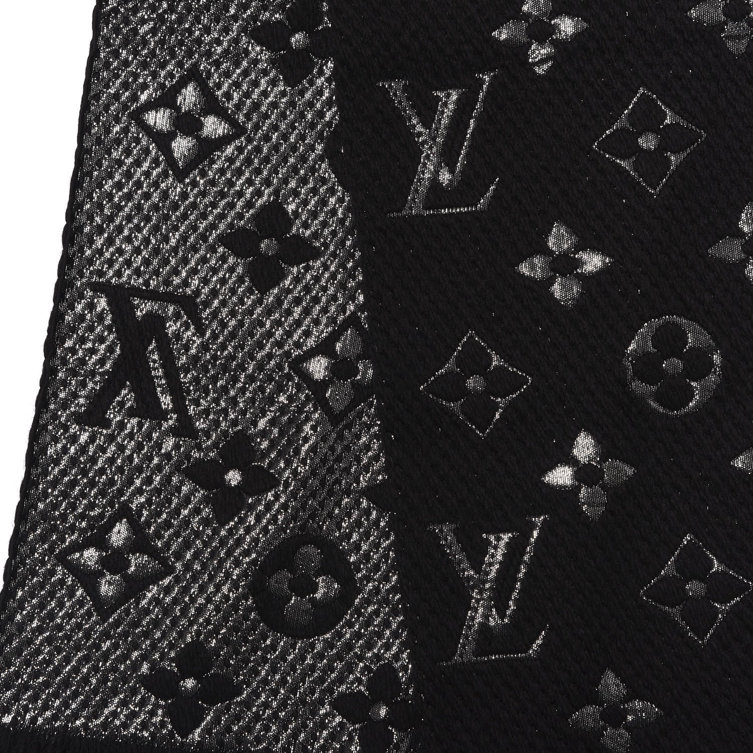 Louis Vuitton Wool Silk Logomania Shine Scarf Black 2 of 4