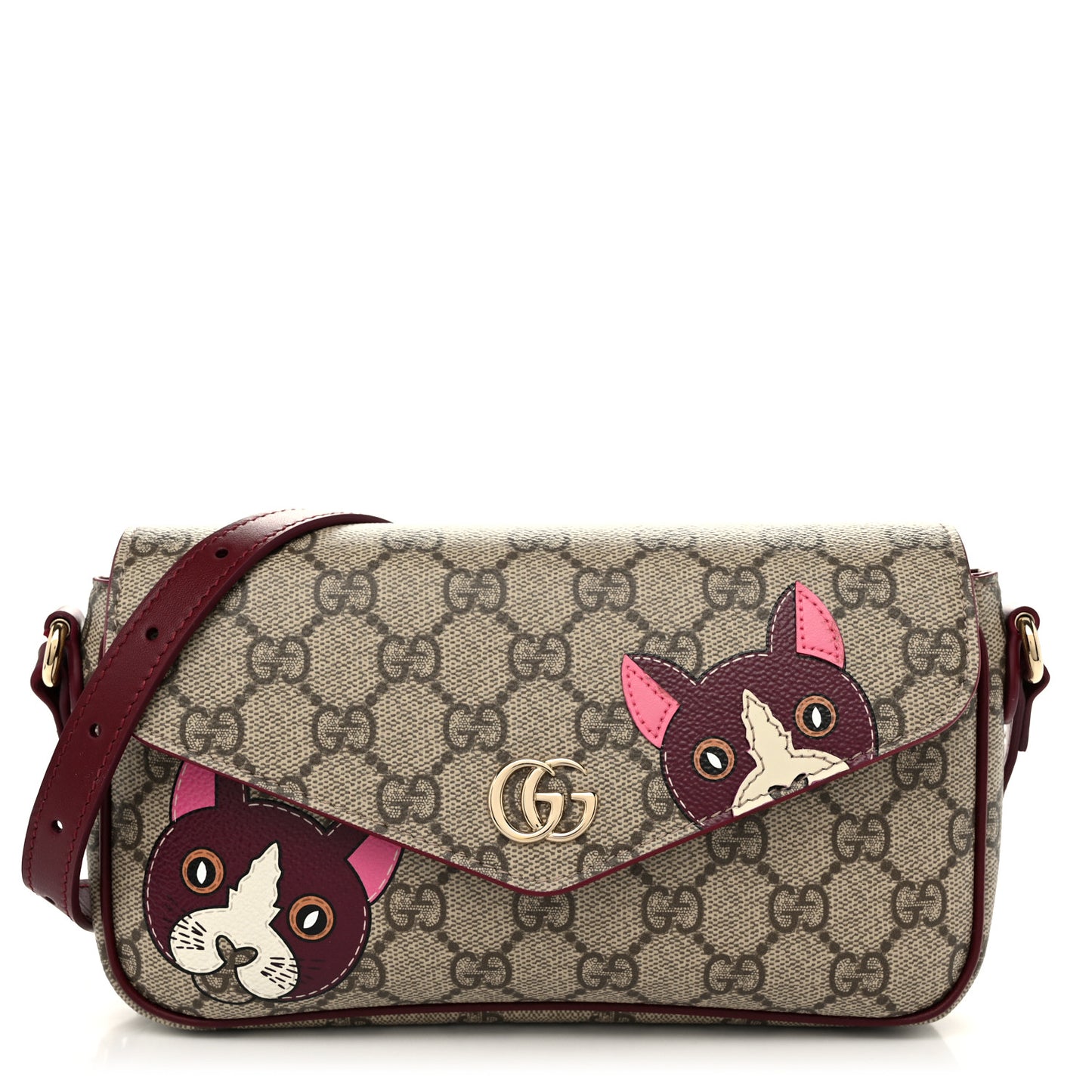 GG Supreme Monogram Cat Print Mini Shoulder Bag Beige Ebony Rosso Ancora