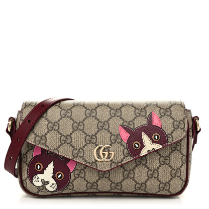 Gucci GG Supreme Monogram Cat Print Mini Shoulder Bag Beige Ebony Rosso Ancora 1 of 10