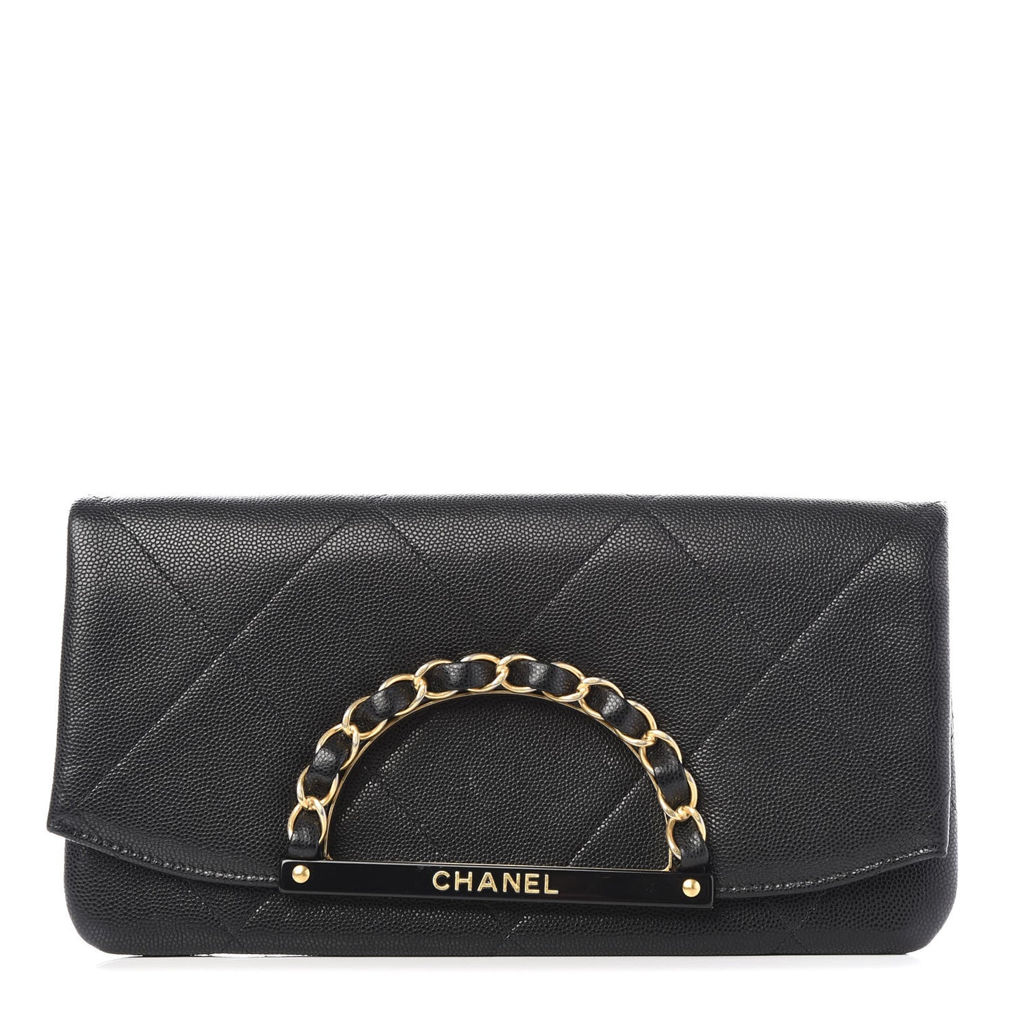 Grained Calfskin Small Chain Handle Clutch Black