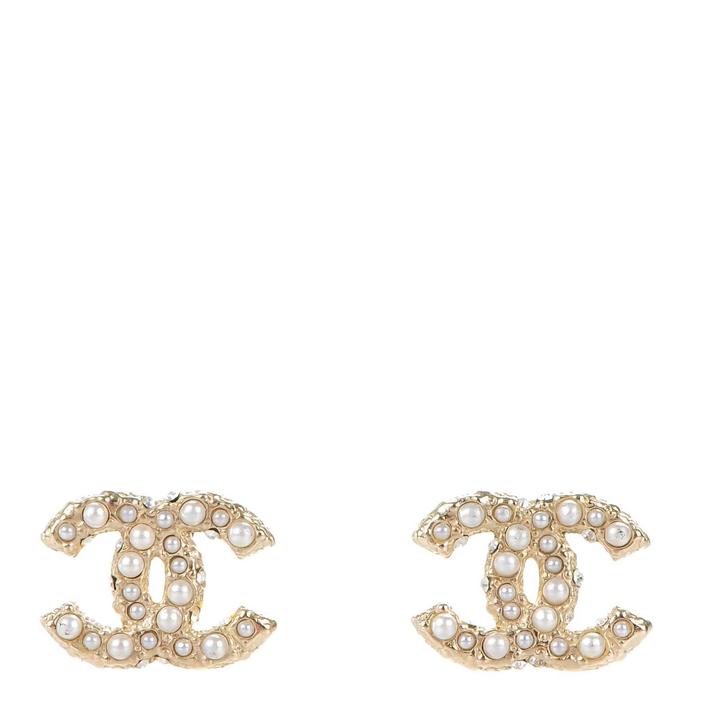 Pearl Crystal CC Earrings Light Gold