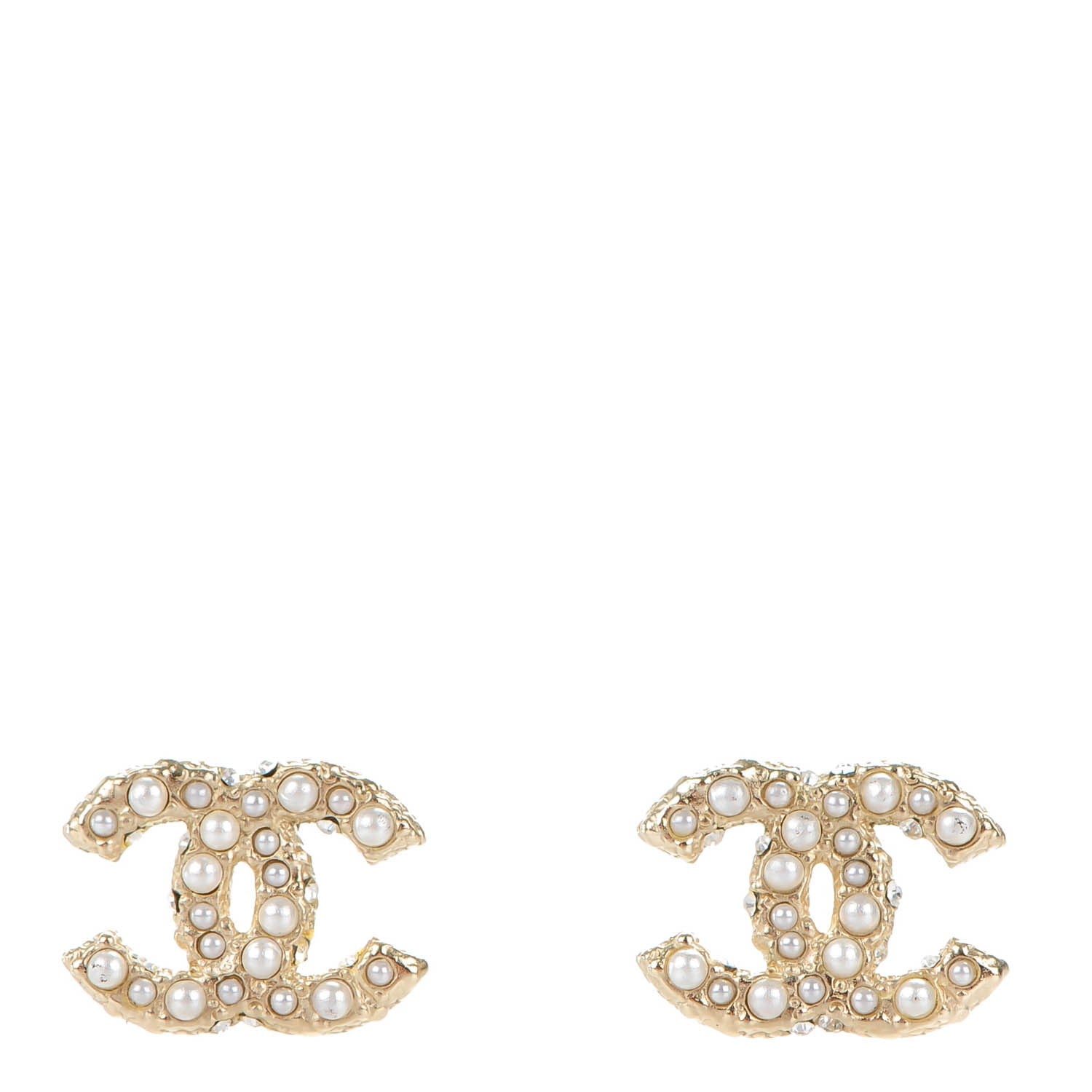 Chanel Pearl Crystal CC Earrings Light Gold 1 of 5