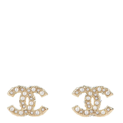 Chanel Pearl Crystal CC Earrings Light Gold 1 of 5