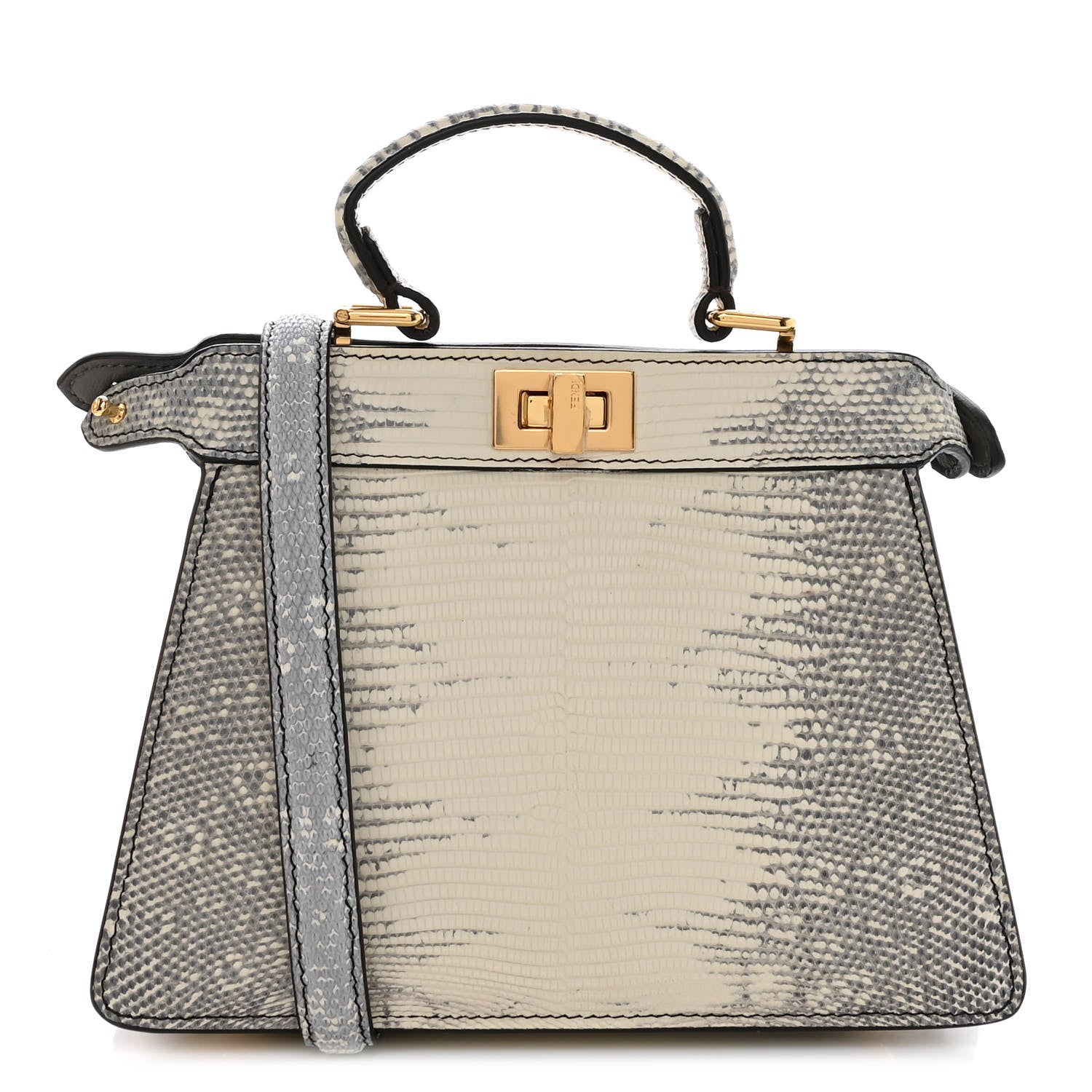 Fendi Lizard Togo Lucido Petite Peekaboo I SEE U Satchel Roccia 1 of 13