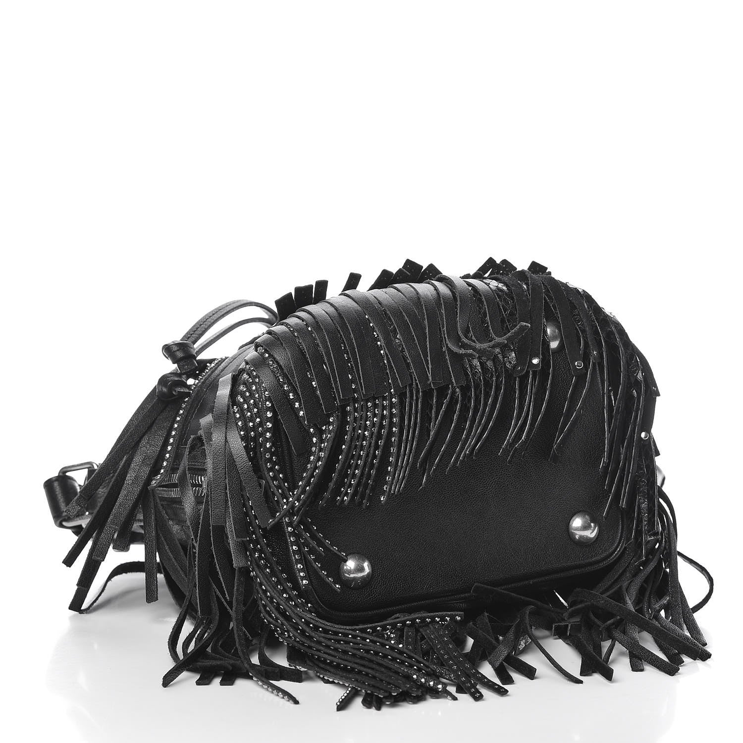 Saint Laurent Calfskin Studded Small Emmanuelle Fringe Bucket Bag Black 5 of 13