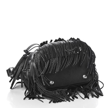 Saint Laurent Calfskin Studded Small Emmanuelle Fringe Bucket Bag Black 5 of 13